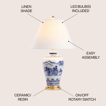 Zhou 26.5" Ceramic/Iron Traditional Cottage LED Table Lamp - JONATHAN Y